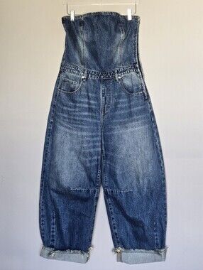 Fashion Nova Strapless High-Waist Barrel Balloon Denim Jumpsuit Size L